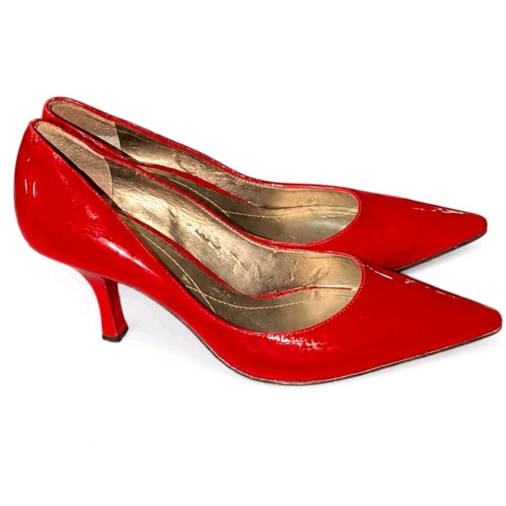Vntg Audrey Brooke Red Patent Leather Pointed Toe Kitten Heels Women's 7.5 Pumps